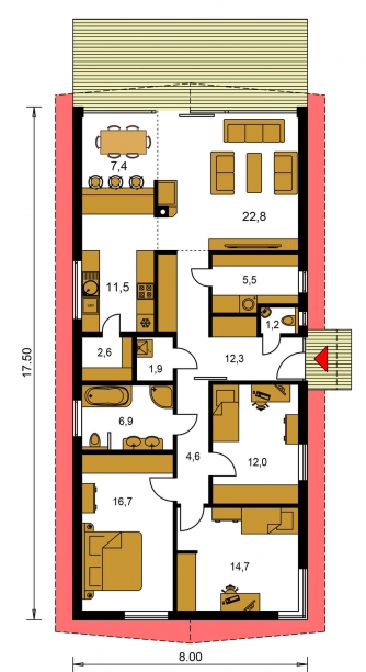 Mirror image | Floor plan of ground floor - BUNGALOW 168
